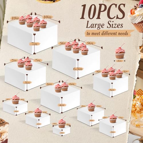 10 PCS Buffet Risers, Large Food Risers for Buffet Table, Dessert Display - color: White, size: 10" 9" 8" 7" 6" 5" 5" 4" 4" 3"