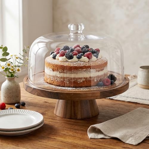 Acacia Wood Cake Stand with Lid - 11.4” Wooden Cake Stand with Dome & Magnetic Base, Cupcake Stand for Birthday Parties & Gatherings, Premium Clear Acrylic Lid for Dessert Display(Magnetic) - color: Magnetic