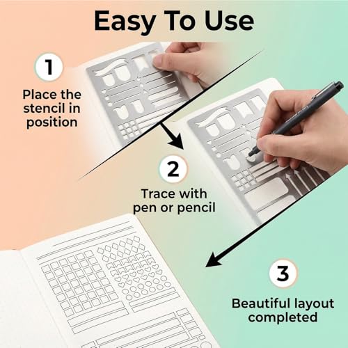 2 Pack Metal Journal Stencils - Stainless Steel Reusable, Planner Stencils for Planner & Bullet Journal, Lists, Creative Journaling, DIY Scrapbooking, Habit Tracker