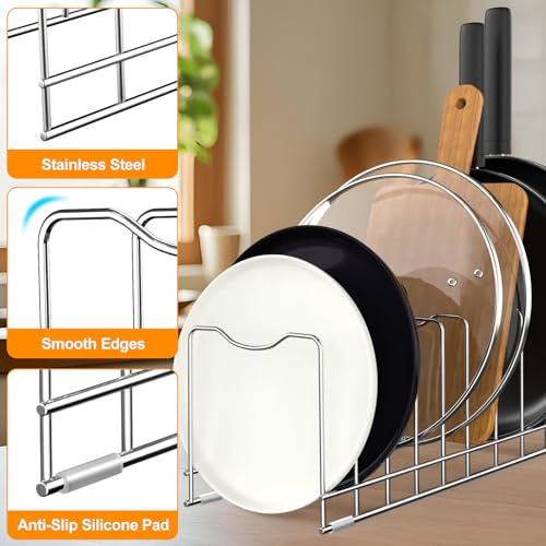 FLSEPAMB Pot Lid Organizer Pan Lid Organizer Kitchen Pot Lid Rack Suitable for Bakeware Dish Plate, Cutting Boards, Pots & Pans, Serving Trays, Reusable Holder (2 Pack) - size: 2 Pack