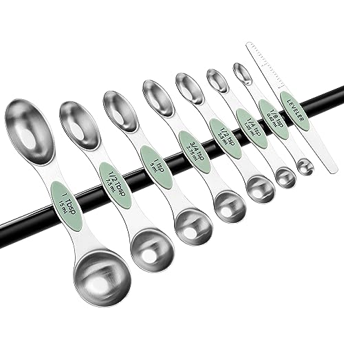 Spring Chef Stainless Steel Magnetic Measuring Spoons Set of 8, Pistachio - color: Pistachio, size: 1-Pack