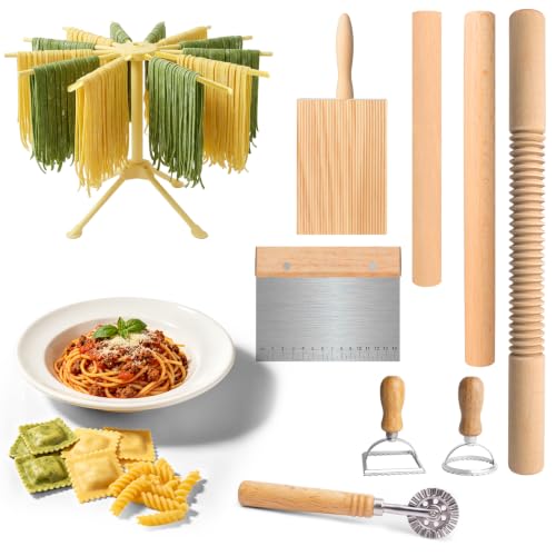 Pasta Making Tools Set, 9 Pcs Homemade Pasta Solid Wood Making Kit