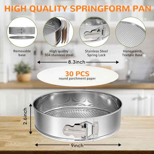 ZeroPone 9 Inch 304 Stainless Steel Springform Pan with Removable Bottom - size: 9 Inch