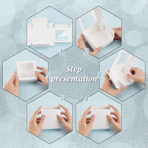BENECREAT 20Pcs Cardstock Boxes with Clear Window, 3.7x3.7x1.4inch, White - color: White, size: 3.6x3.6x1.4 Inch (Pack of 20)
