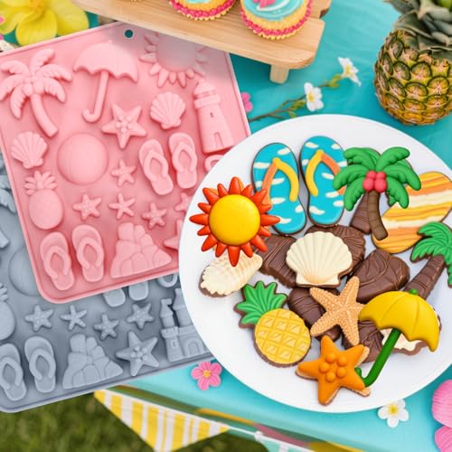2Pcs Summer Beach Chocolate Silicone Molds Candy Chocolate Molds Cake Decor