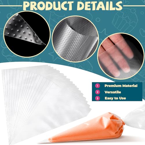 10 Inch Disposable Piping Bags 200PCS, Icing Piping Bags for Frosting, Thickened Non-Slip and Anti-Burst Pastry Bags for all Size Tips Couplers and Baking Cookies Candy Supplies Kits - size: 10 inch