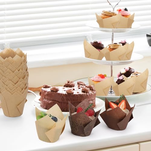 400pcs Tulip Cupcake Liners for Baking Cups Greaseproof Tulip Muffin Liners Premium Muffin Baking Cups Liners Holders for Party, Christmas, Weddings, Birthday