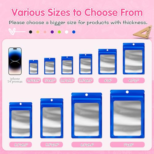 FUNFERY 100 Pack Mylar Resealable Bags, Blue Foil Packaging Bags - color: Blue, size: 7 x 10 inch