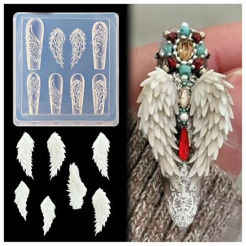 Angelic Wings 3D Nail Art Mold Feather Bowknot Ballet Shoes Silicone Template for Elegant Resin Manicure Charms - color: Angelic Wings Elegance