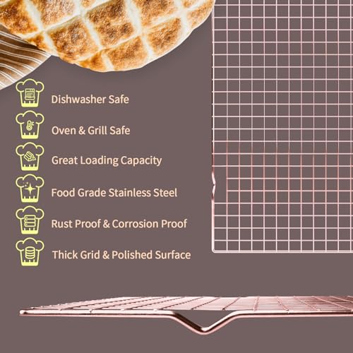 Briout 2PCS Cooling Rack for Cooking Baking, 16" x 10" Wire Rack, Rose Gold - color: Rose Gold, size: 16"x10"-2PC