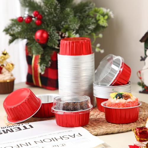 200 Pack Aluminum Cupcake Liners with Lids,Red,Plain - color: Red, style: Plain