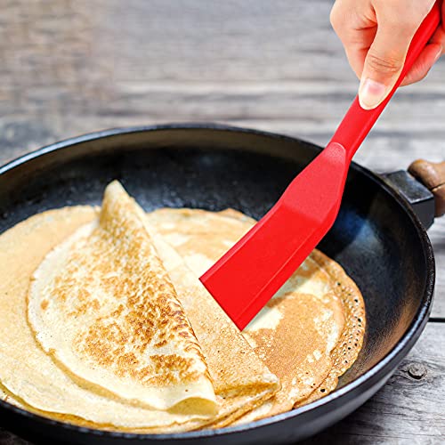 Zopeal 2 Pcs Crepe Spatula Narrow Silicone Long Non Stick, Red, Black - color: Red, Black