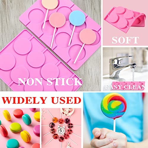 2x8 Capacity Round Silicone Lollipop Molds,Nonstick Chocolate Hard Candy Mold Silicone Sucker Mold with 20 Sticks for Hard Candies,Chocolate,Bread,Jellies,Suction Cup,Etc - color: 2P