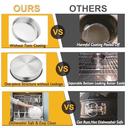 P&P CHEF 9.5 Inch Cake Pan, Stainless Steel Round Cake Pans, Silver & 4 Pcs - color: Silver, size: 9.5 Inch