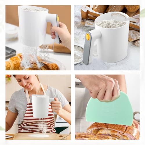 Electric Flour Sifter, 4 Cup/1L Capacity Battery Operated Flour Sifter for Baking with Dough Scraper, Cup Shape Kitchen Cooking Baking Pastry Tools