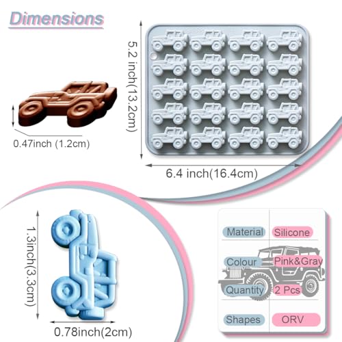 2 Pack Mini Off Road Vehicle Silicone Molds, 20 Cavity 3D Small All Terrain Car Tray DIY Baking Decorating Tools for Chocolate Fondant Candy Dessert Gummy Soap Resin Clay