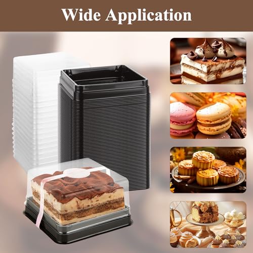 100Pcs Clear Cake Box 3.5 Inch Mini Cake Box with DIY Stickers, Clear Plastic, Individual Cupcake Containers for Mini Cake