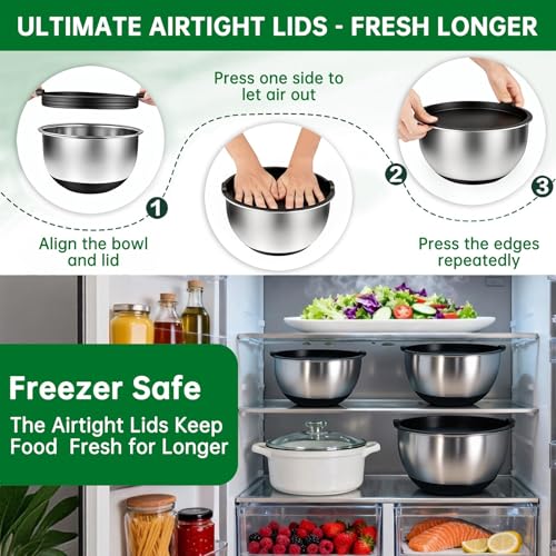 Deedro Mixing Bowls with Airtight Lids, Stainless Steel Mixing Bowls Set - color: Black