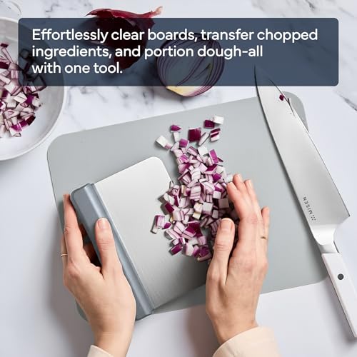 Misen Stainless Steel Bench Scraper - Versatile Food Scraper with Walnut Handle - Ideal for Kitchen, Pastry & Dough - Durable Cutting Board Scraper Tool - Effortless Transfer into Pots & Pans - Gray - color: Gray