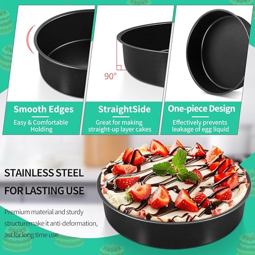 P&P CHEF 9.5 Inch Cake Pan, Stainless Steel Round Cake Pans, Black & 4 Pcs - color: Black, size: 9.5 Inch