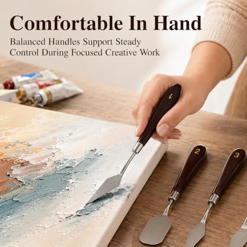 15 Pcs Painting Palette Knife Set, 9 Pcs Professional Stainless Steel Palette Knives with 6 Plastic Scrapers, Art Paint Tools for Oil, Acrylic, Watercolor Painting and Cake Decorating