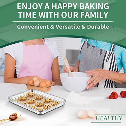 Baking Sheets Set of 2, HKJ Chef Cookie Sheets 2 Pieces Stainless Steel Baking Pans & Toaster Oven Tray Pans, Rectangle Size 9L x 7W x 1H inch & Non Toxic & Healthy & Easy Clean - size: 9inch