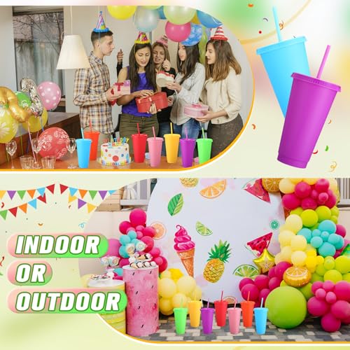 Honeydak 30 Pack Plastic Cups with Lids Straws,Bright Color - color: Bright Color