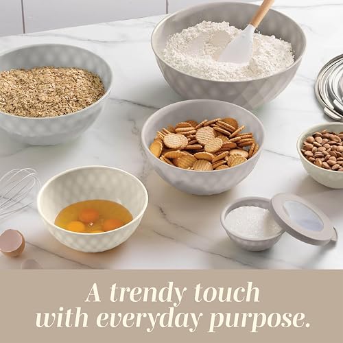 COOK WITH COLOR Mixing Bowls with Lids - 12 Piece Plastic Nesting Bowls Set includes 6 Prep Bowls and 6 Lids, Microwave Safe Mixing Bowl Set, Brown Diamond - color: Brown Diamond