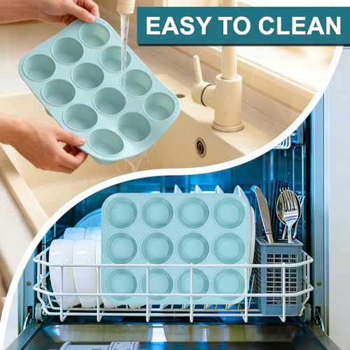 CAKETIME Silicone Muffin Pans for Baking, 2 Pack Regular Size Muffin Pan 12 Cups Non Stick Silicone Molds for Baking Muffin, Egg Bites, Cupcake BPA Free - size: 2pc: Regular 12-Cup