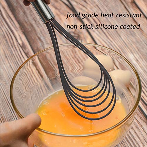 Flat Whisks Stainless Steel,3 Pack 10''+11''+12'' Set Premium Sturdy-6 Silicone Heads Non Stick Wires Whisk for Blending Beating Stirring Kitchen Cooking Color Grey by Jell-Cell - color: Gray