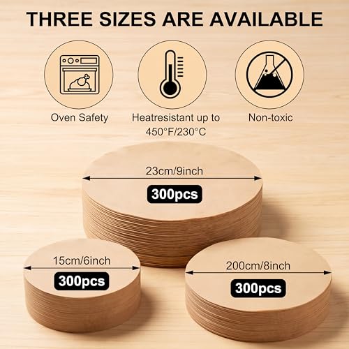 Reallnaive 900 Pcs Parchment Paper Rounds 6, 8, 9 Inch, Brown - color: Brown