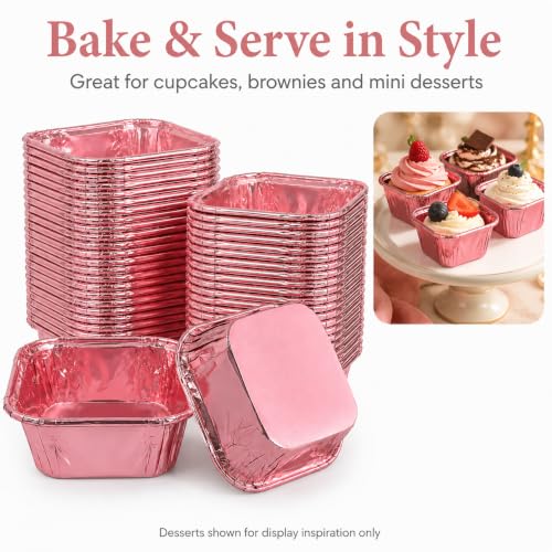 50 Pcs Rose Gold Square Baking Cups, Disposable Paper Pans - color: Rose Gold