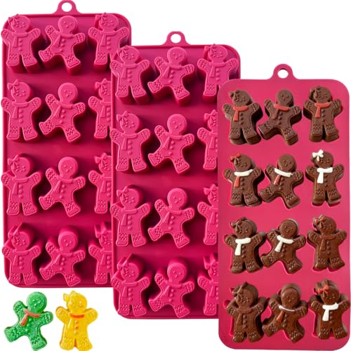 3Pcs Gingerbread Man Silicone Molds, 36 Cavities Christmas Chocolate Molds 3D Gingerbread Molds Christmas Ice Cube Molds Holiday Baking Molds for Candy Chocolate Candle Cookie Jello Clay Resin