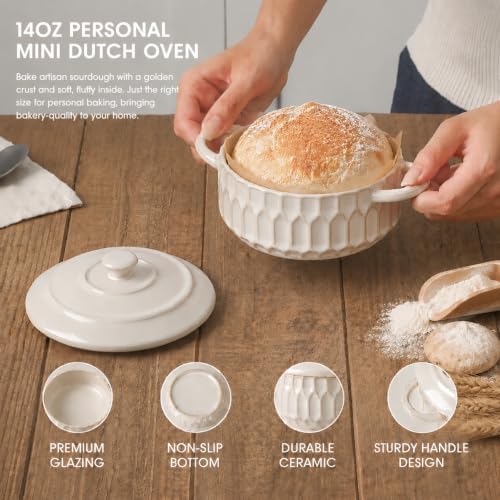 Mini Cocotte Set of 4, 14 oz Ceramic Casserole Dishes with Lids - color: Beige