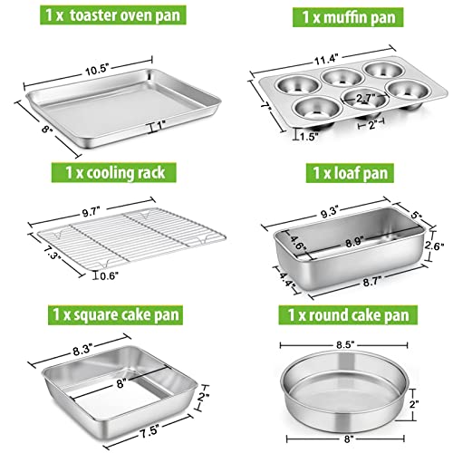 P&P CHEF Baking Pans Set of 6, Stainless Steel Bakeware Set for Cooking