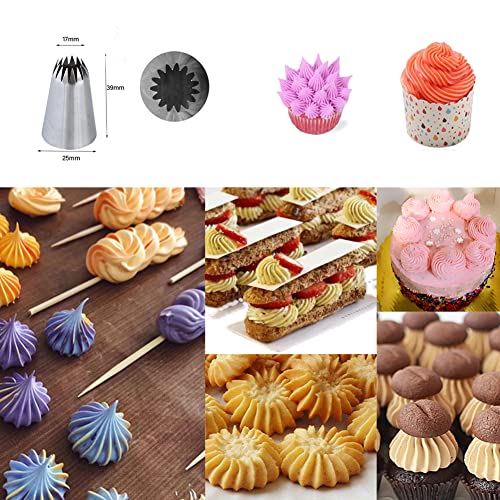 Large Piping Tips Set 1M 2D 2A 2F 6B 234 for Frosting, 6 Pcs - color: C
