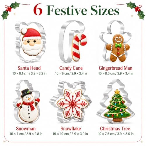Large 4-Inch Christmas Cookie Cutters, 6-Piece Stainless Steel Set - style: Christmas