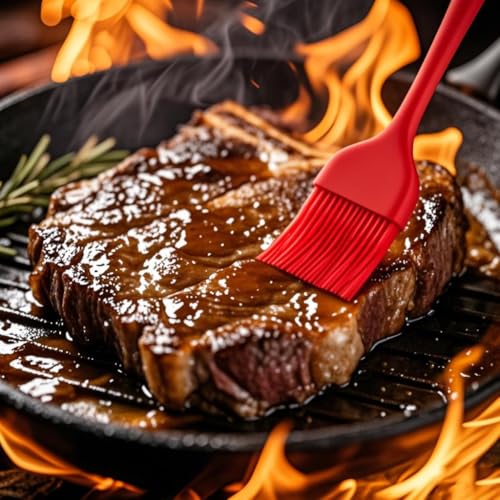 Pastry Brush For Baking,Silicone Basting Brush For Cooking,315°C Heat Resistant Food Brush for Oil & Sauce,Non-Shedding Kitchen Brushes for Butter Bread Meat Egg Wash Cake Baster(3pc Red) - color: Red