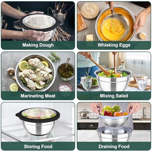 TeamFar Mixing Bowls with Colander, Stainless Steel Salad Bowls, Black - color: Black