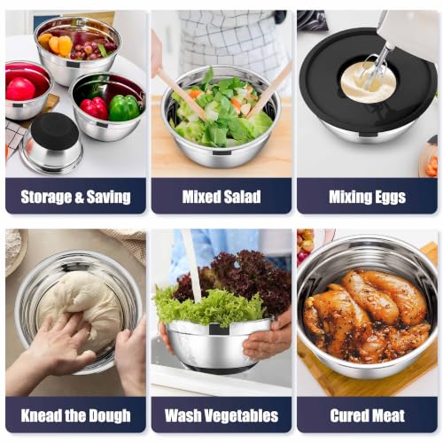 E-far Stainless Steel Mixing Bowls with Lids Set, 5-Piece, Black - color: Black, size: 5 Regular Sizes