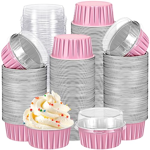 Gejoy 400 Pcs Aluminum Foil Baking Cups with Lids, Classic, Pink - color: Pink, size: Classic