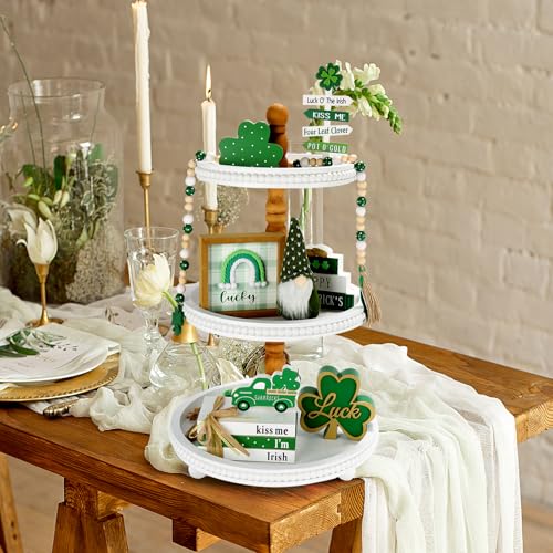 SYNCVIBE Wooden Farmhouse Round White 3 Tiered Decorative Tray Stand - color: white