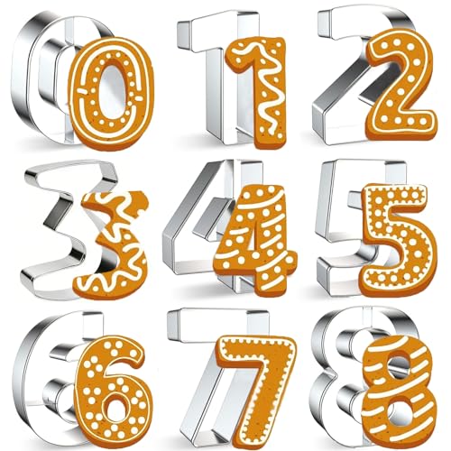 9PCS Number Cookie Cutters Set,Stainless Steel Birthday Numbers 0-8(6 Reverses to 9),3Inches Cookie Fondant Dough Numbers Kitchen Baking,for Birthday wedding family gathering Halloween Christmas Party - style: 3 Inch Numbers - 9Pcs