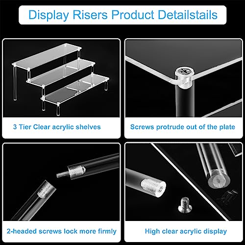 HENABLE Large Acrylic Display Risers, Perfume Stand Organizer, Clear Acrylic Shelf Risers for Display Stands for Food, Tabletop Use, Amiibo Funko POP Figure, 3 Tier Clear Cupcake Stand Risers