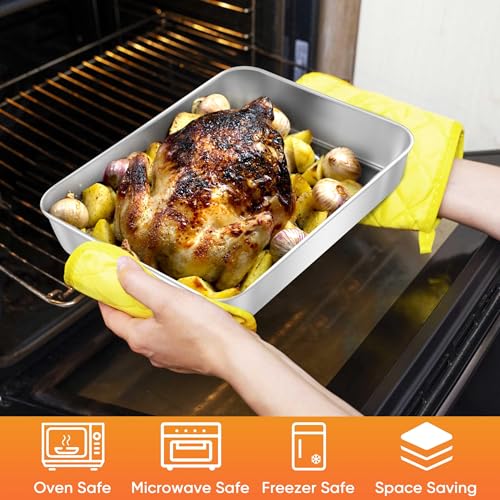 Herogo 10.5" x 8" x 2" Deep Baking Pan Set of 2, Stainless Steel - color: Silver, size: 10.5" x 8" x 2"