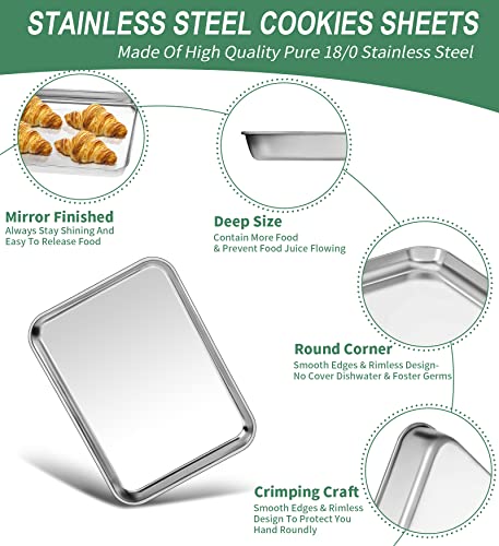 Baking Sheets Set of 2, HKJ Chef Cookie Sheets 2 Pieces & Stainless Steel Baking Pans & Toaster Oven Tray Pans, Rectangle Size 10 x 8 x 1 inch, Non Toxic & Healthy & Easy Clean - size: 10inch