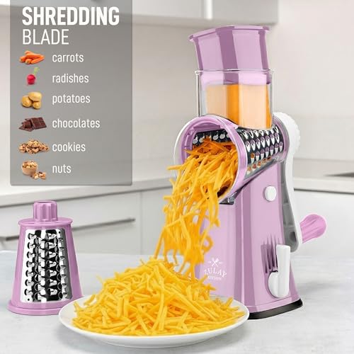 Rotary Cheese Grater Hand Crank, Vegetable Shredder - Lilac & White - color: 16 - Pink and White