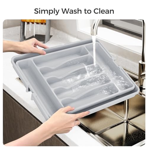 ukeetap Extra Large Expandable Silverware Organizer, Flatware Tray,Gray - color: Gray