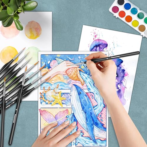 12Pcs Detail Paint Brushes Set for Miniature Fine Art Painting - color: Silver, Black