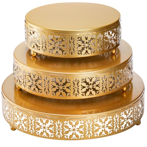 Coloch 3 Pieces Golden Cake Stand Set, 8/10/12 Inch Round Metal Dessert Display Stand Decorative Cake Holder Cupcake Pastry Candy Display Plate for Wedding, Party, Birthday, Event